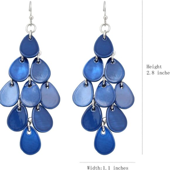 Blue Sea Shell Tear Drop Earrings on French Wire for Women - Summer Beach Jewelr - Picture 2 of 6